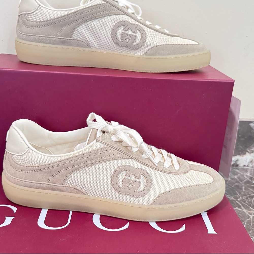 Gucci G75 in Oatmeal Suede Mens Sneakers - Picture 3 of 16